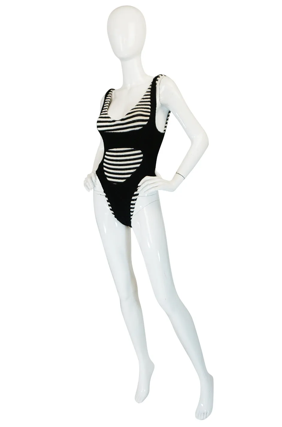 1980s Liza Bruce Black & White Two Piece Layered Swimsuit