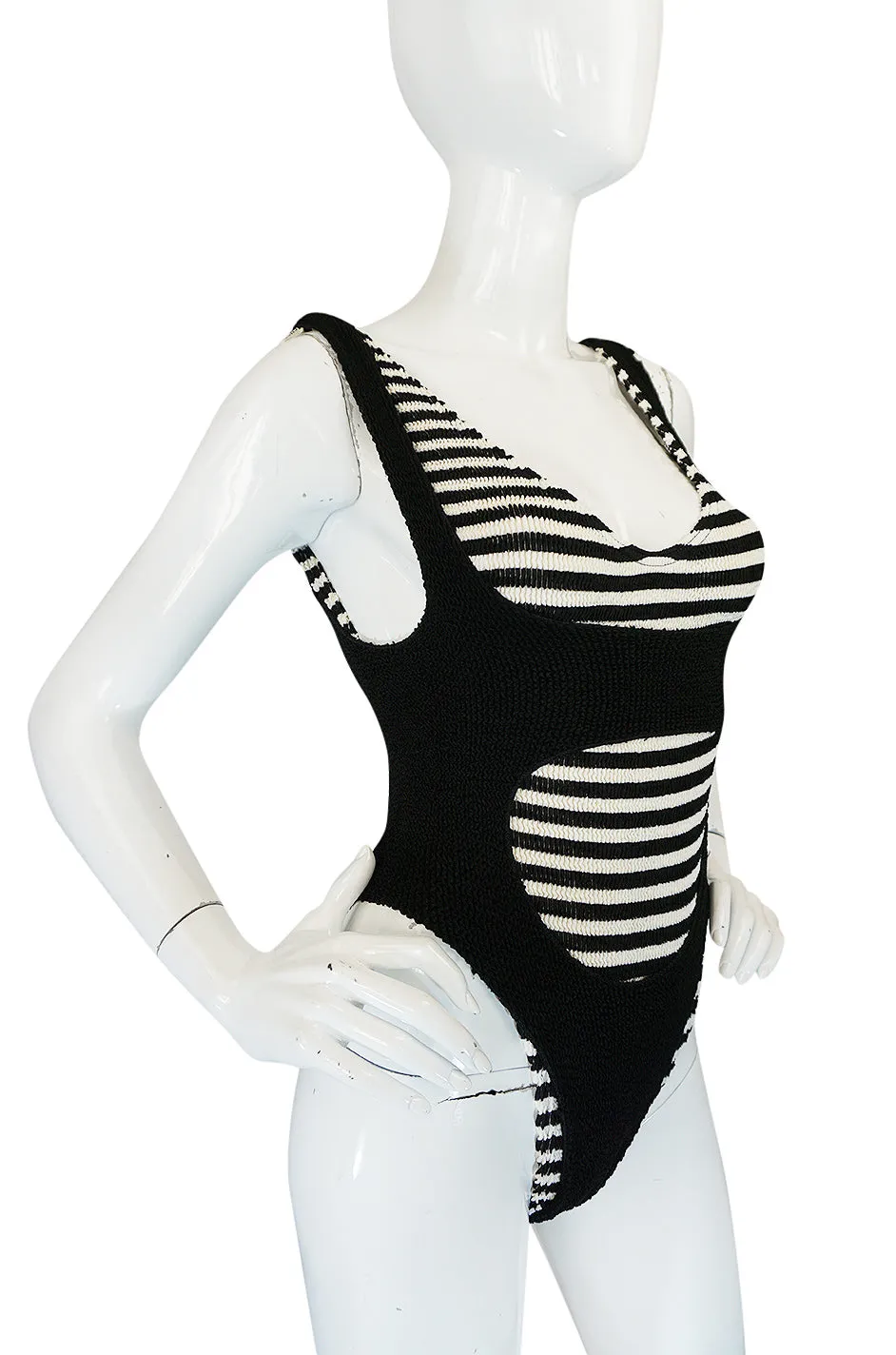 1980s Liza Bruce Black & White Two Piece Layered Swimsuit