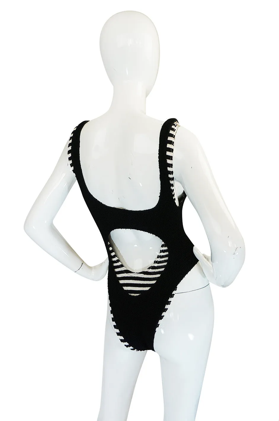 1980s Liza Bruce Black & White Two Piece Layered Swimsuit