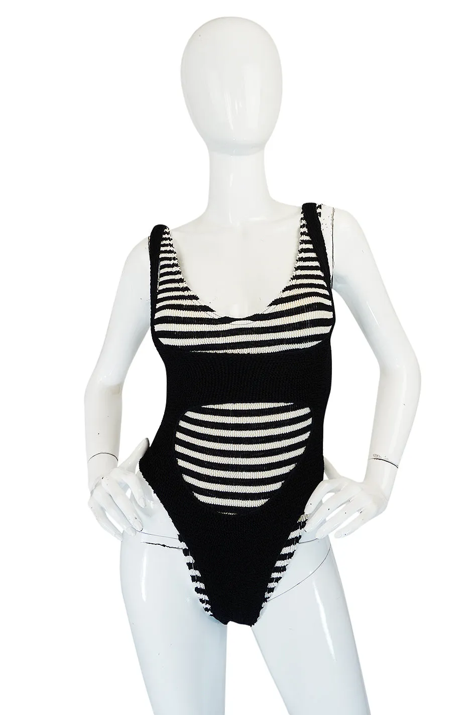 1980s Liza Bruce Black & White Two Piece Layered Swimsuit