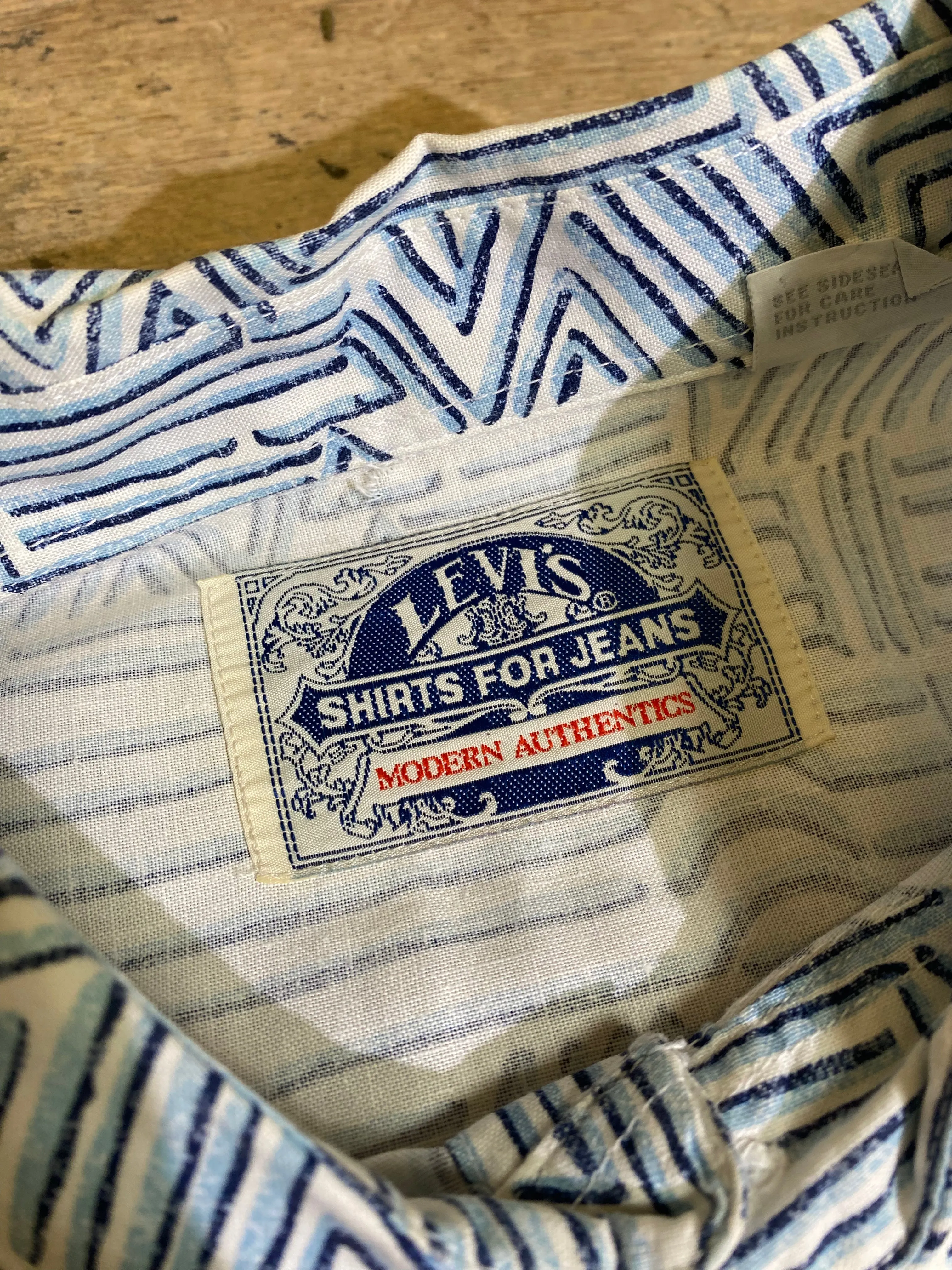 1990s Blue Patterned Button Up Shirt by Levi's