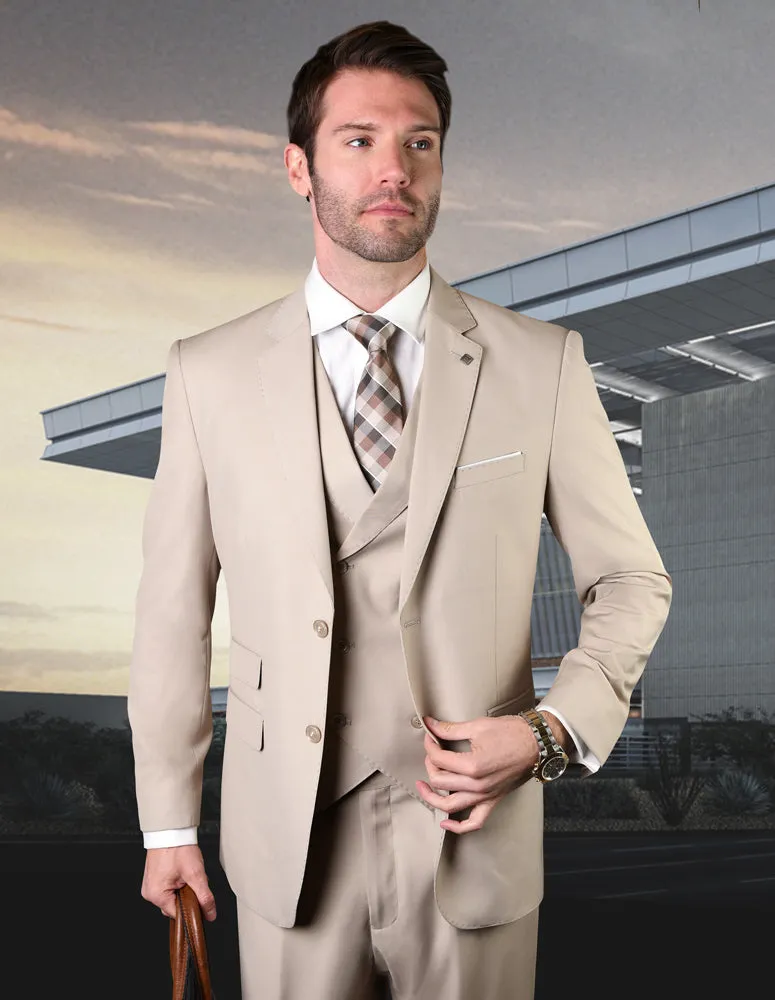 3pc Tailored Fit Flat Front Pants Super 150's | Lazio | Tan