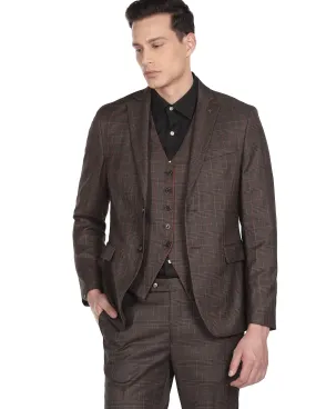 Arrow Men Brown Tailored Regular Fit Checked Three Piece Suit