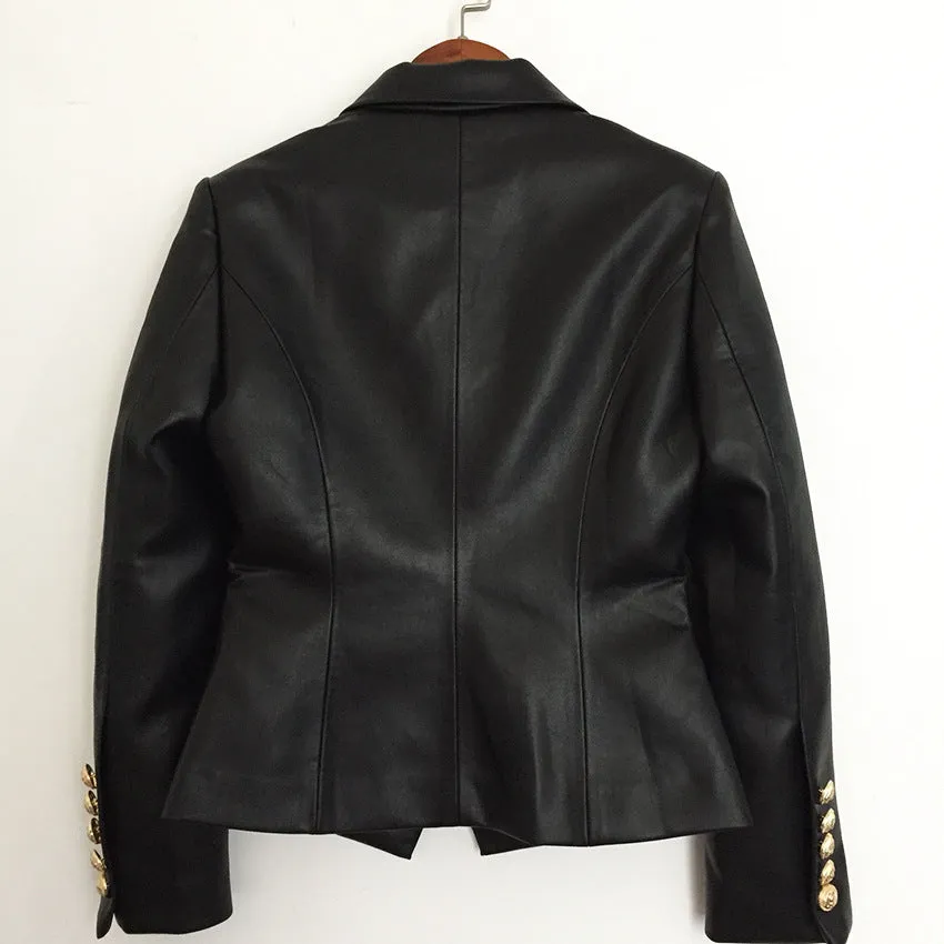 Black Double-Breasted Leather Suit Jacket