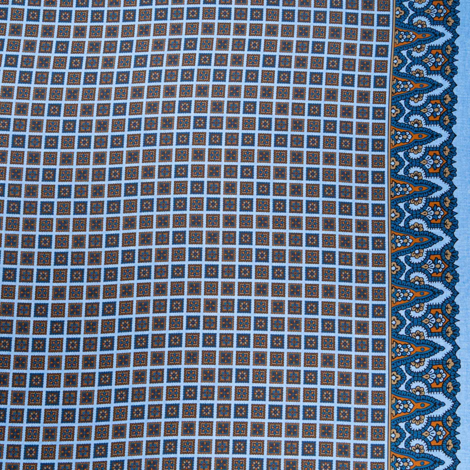 Blue & Brown Square Geo Printed Pure Silk Twill