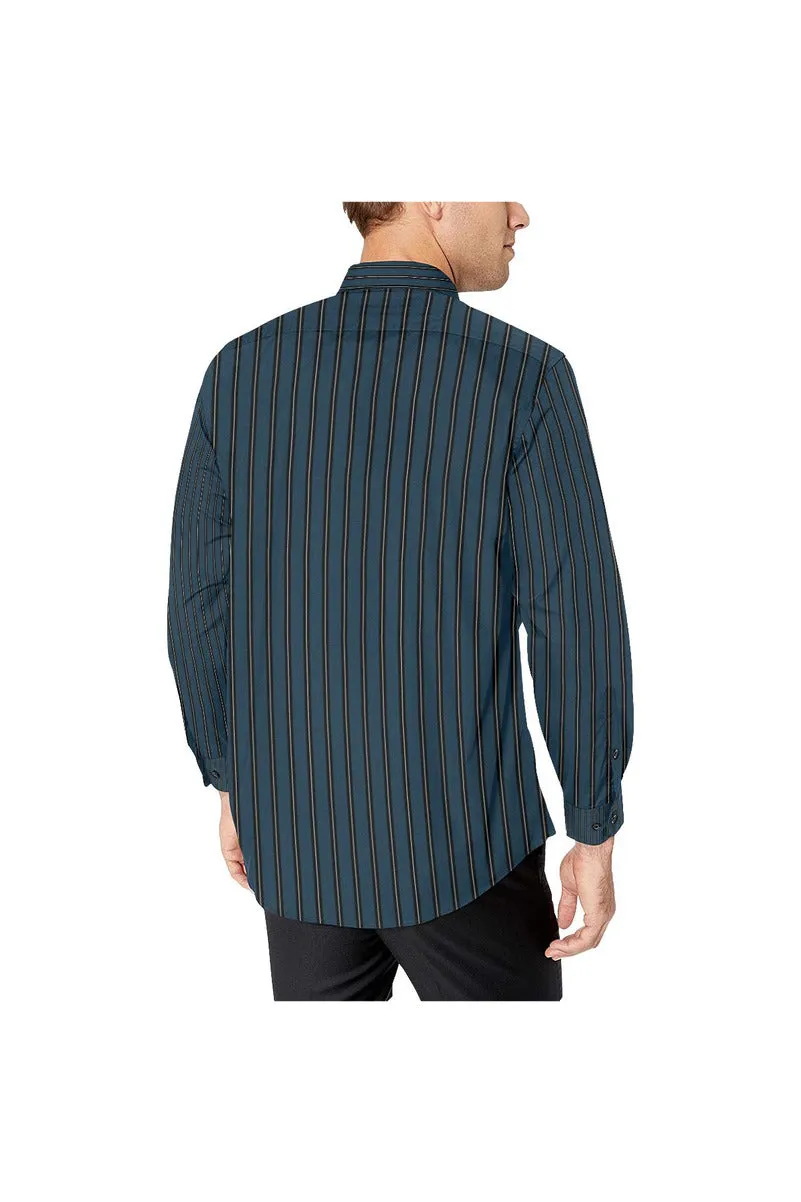 Blue and Black Stripe Men's All Over Print Casual Dress Shirt