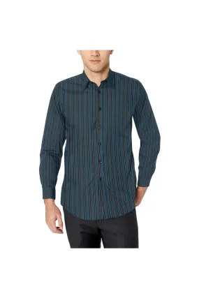 Blue and Black Stripe Men's All Over Print Casual Dress Shirt