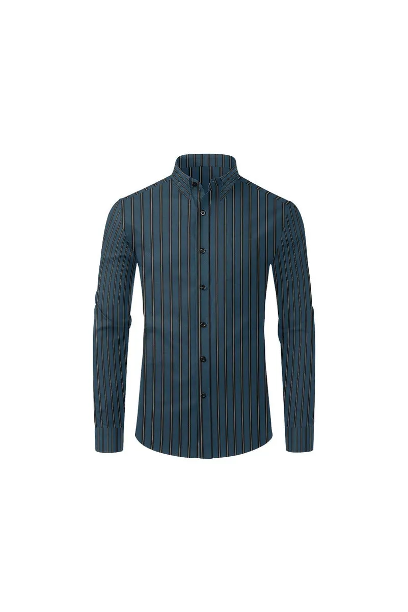 Blue and Black Stripe Men's All Over Print Casual Dress Shirt