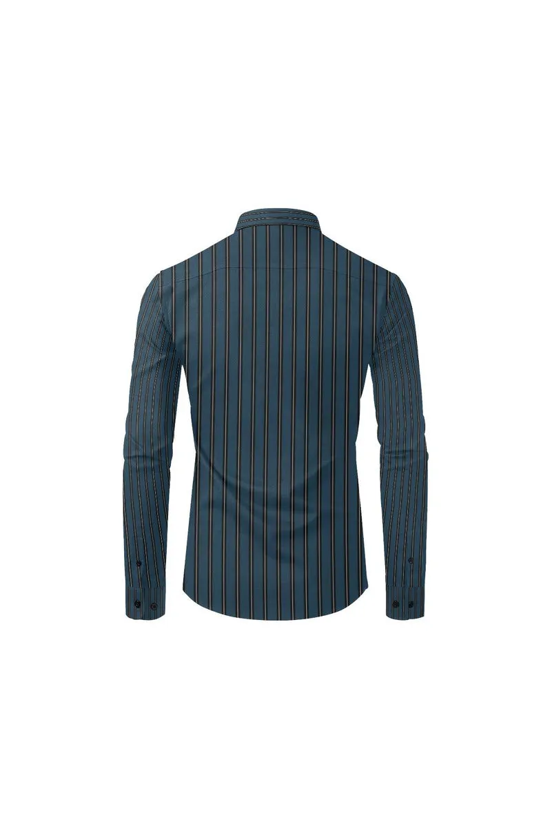 Blue and Black Stripe Men's All Over Print Casual Dress Shirt