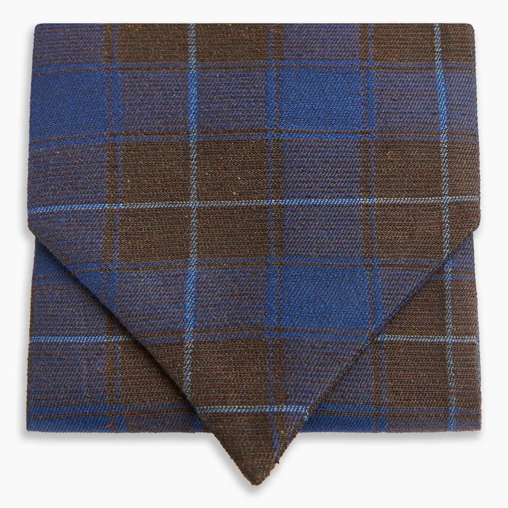 Blue and Brown Tartan Silk Blend Cravat