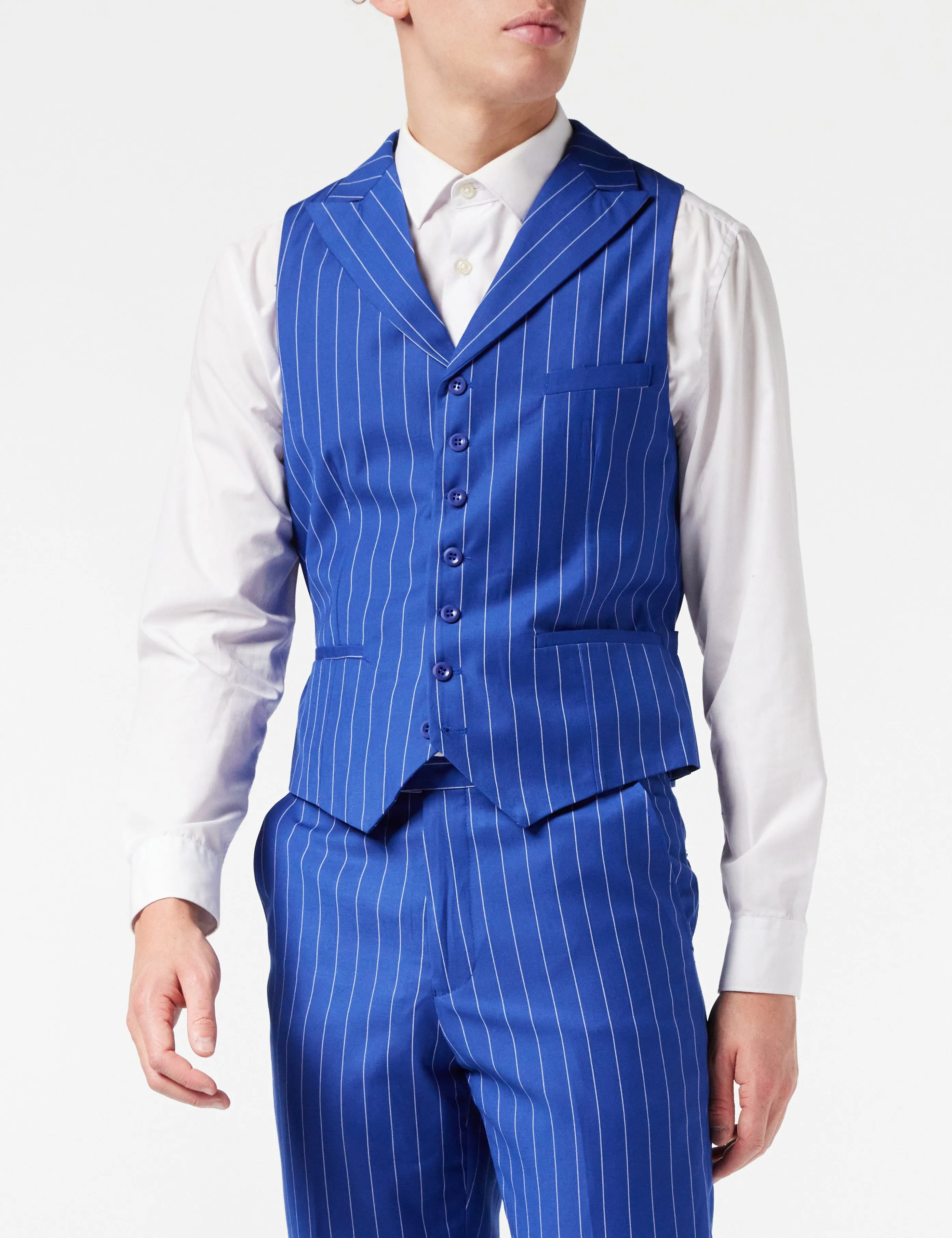 BLUE DOUBLE BREASTED WIDE CHALK STRIPE SUIT