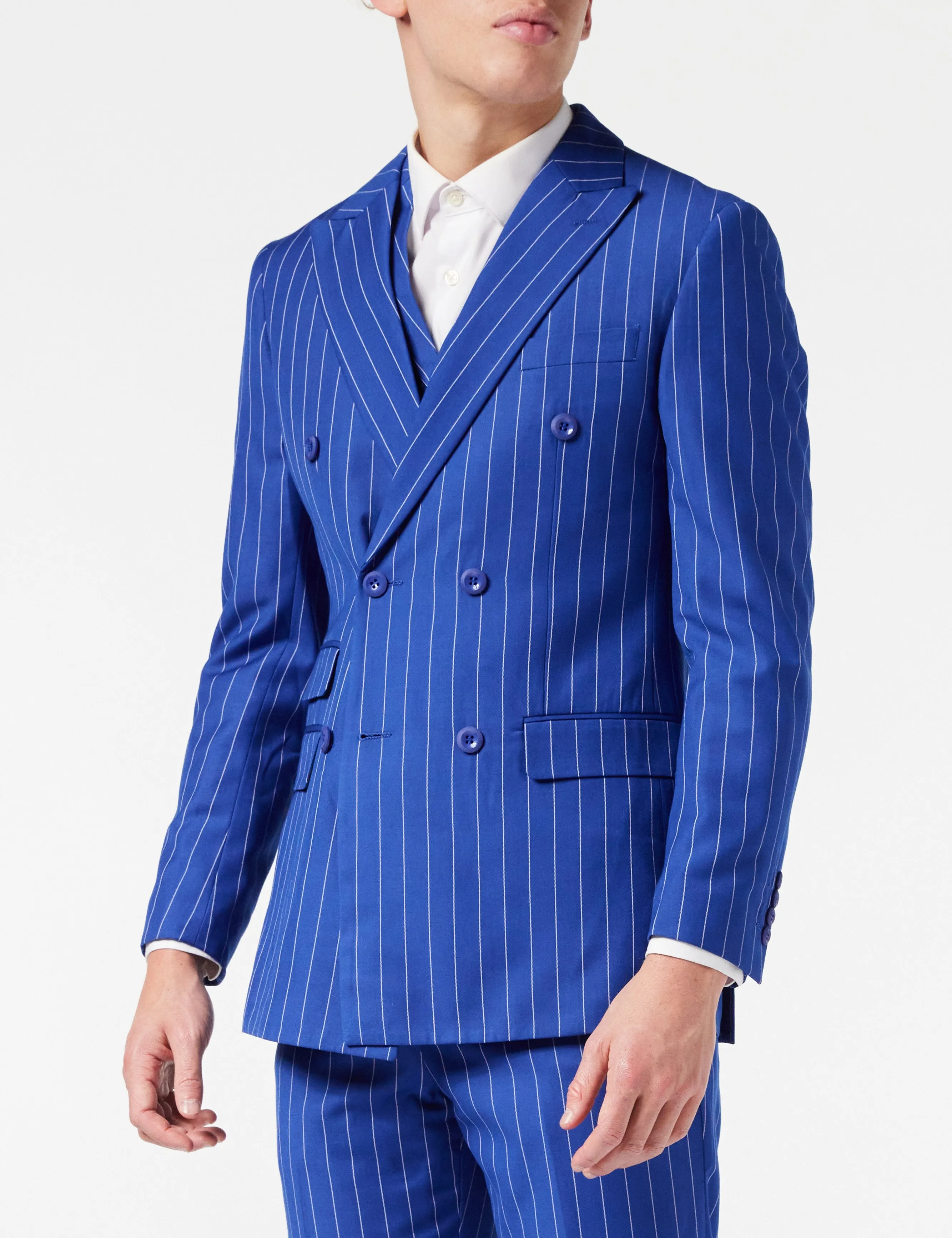 BLUE DOUBLE BREASTED WIDE CHALK STRIPE SUIT