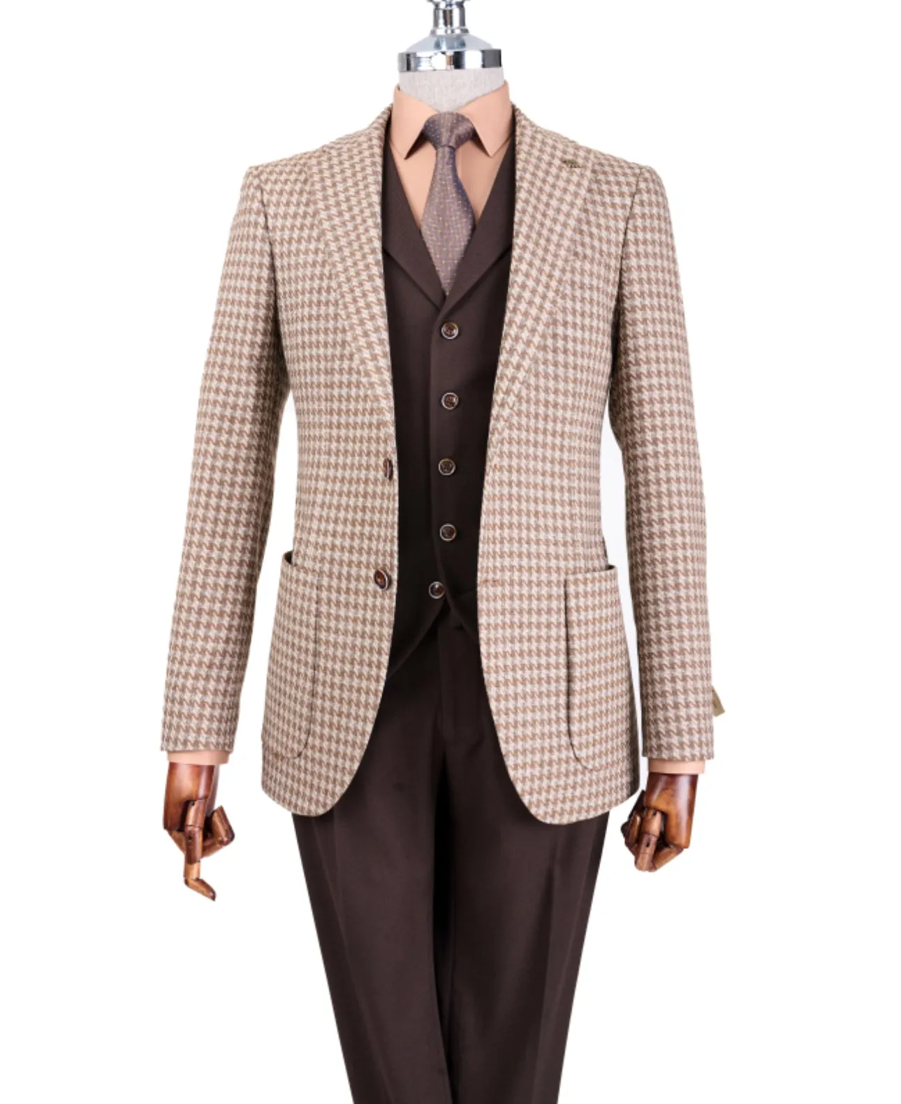 Bojoni Chicago Slim Fit Checked Coffee Suit