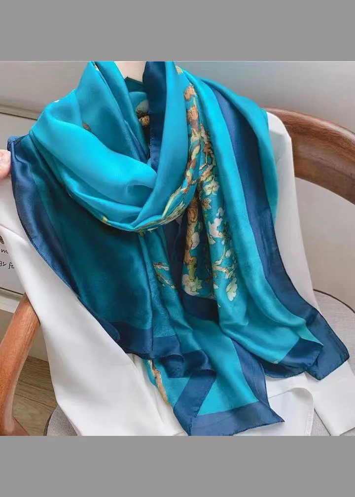 Boutique Elegant Blue Print Silk Shawl ML2315