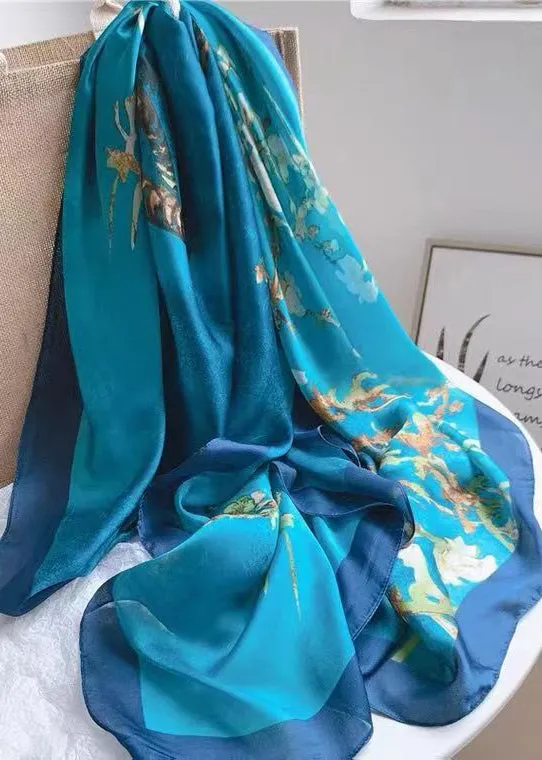 Boutique Elegant Blue Print Silk Shawl ML2315