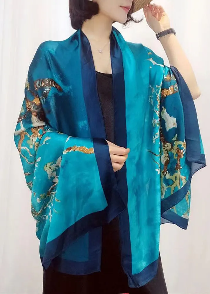 Boutique Elegant Blue Print Silk Shawl ML2315