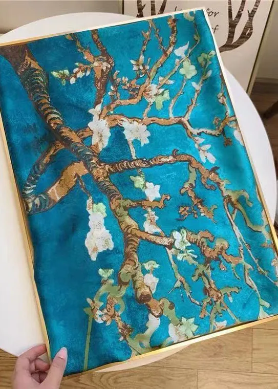 Boutique Elegant Blue Print Silk Shawl ML2315