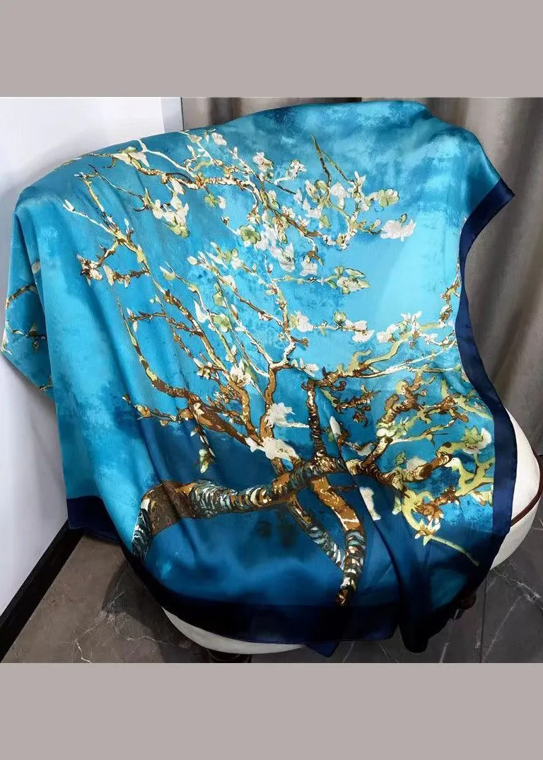 Boutique Elegant Blue Print Silk Shawl ML2315