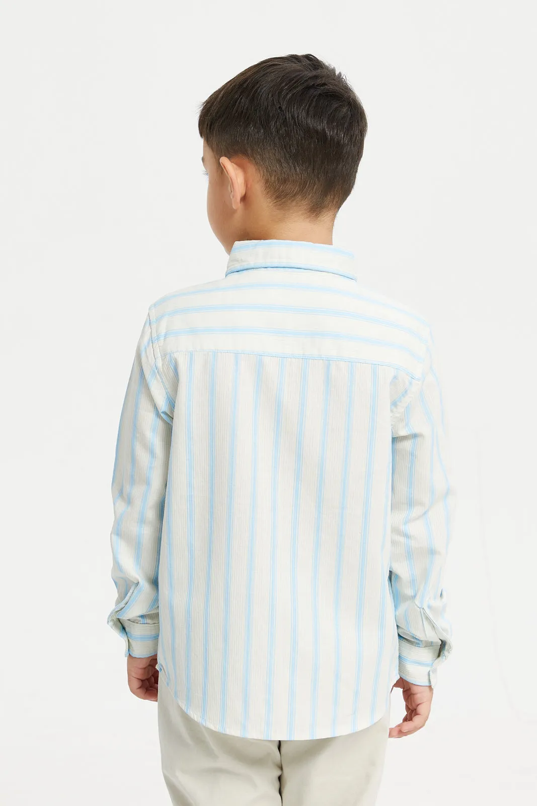 Boys Blue Striped Bedford Cord Shirt