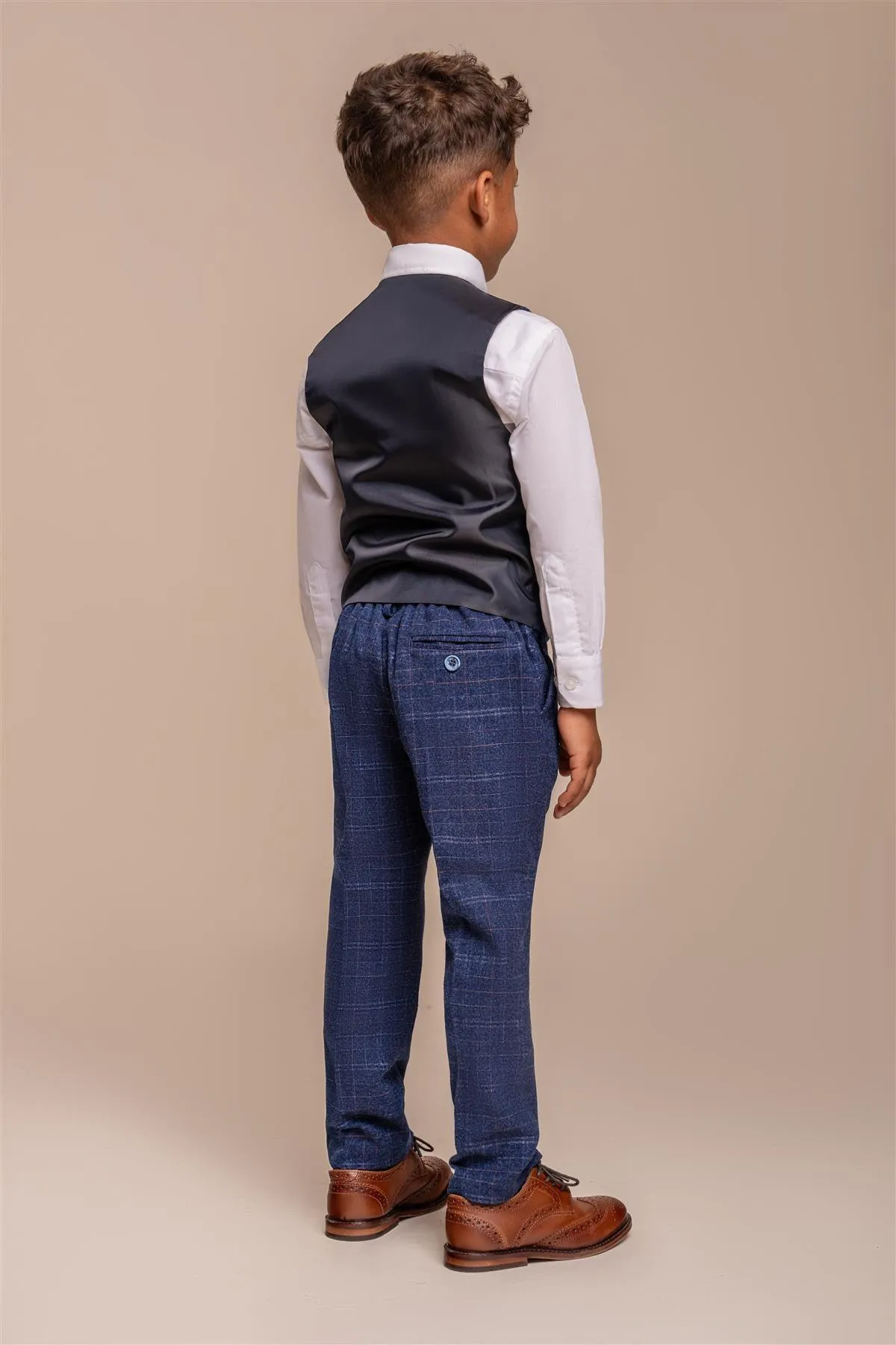 Boys Kaiser Blue Check Three Piece Suit