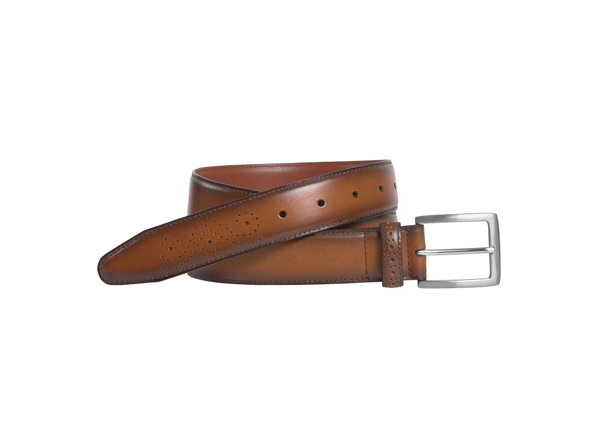 Burnished Edge Perforated Belt In Cognac