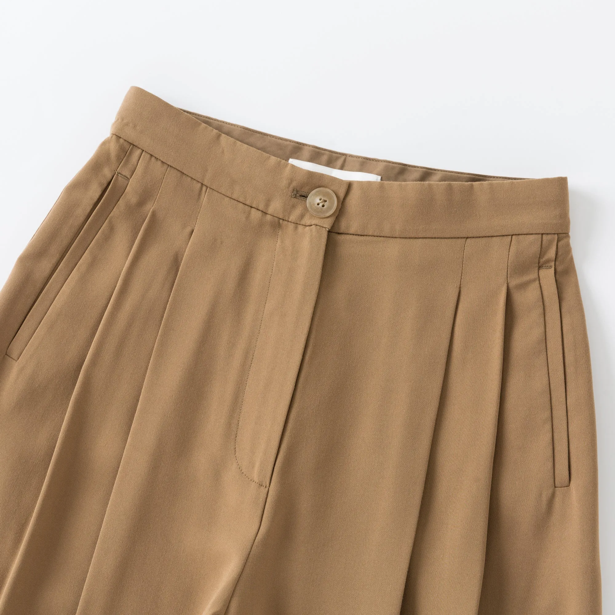 Camel High-waisted Pleated Trousers