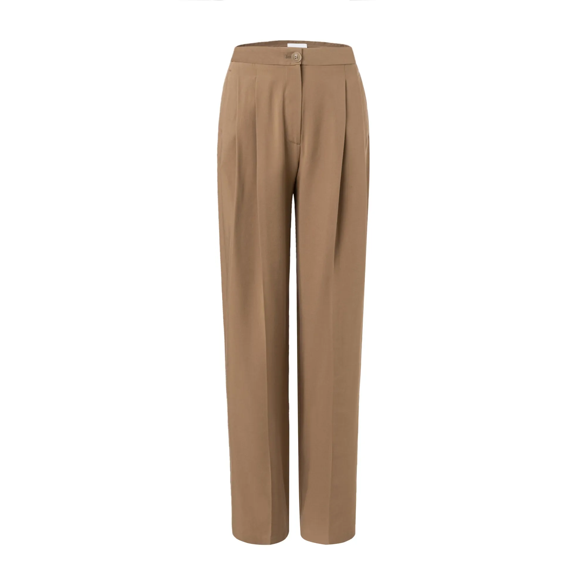 Camel High-waisted Pleated Trousers