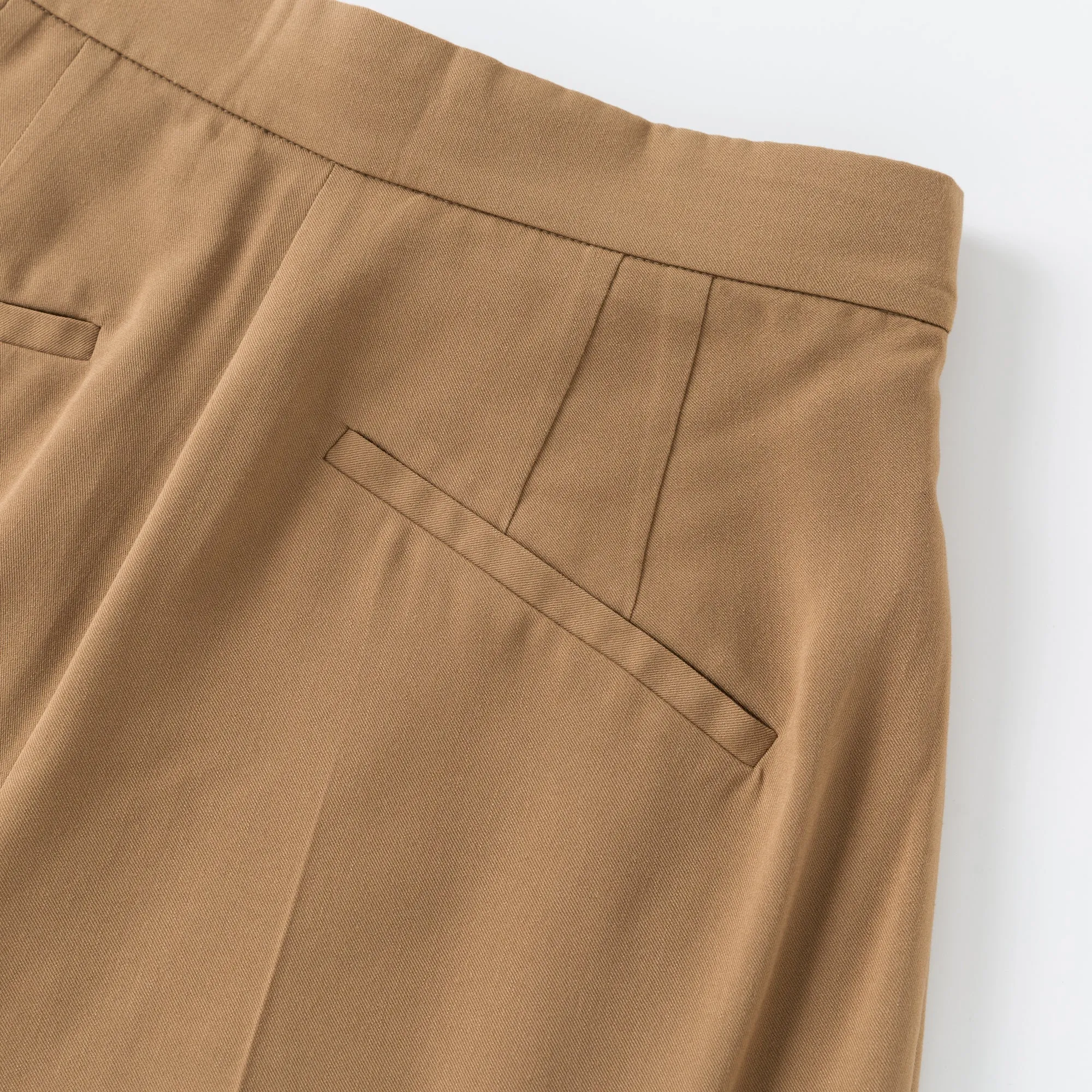 Camel High-waisted Pleated Trousers