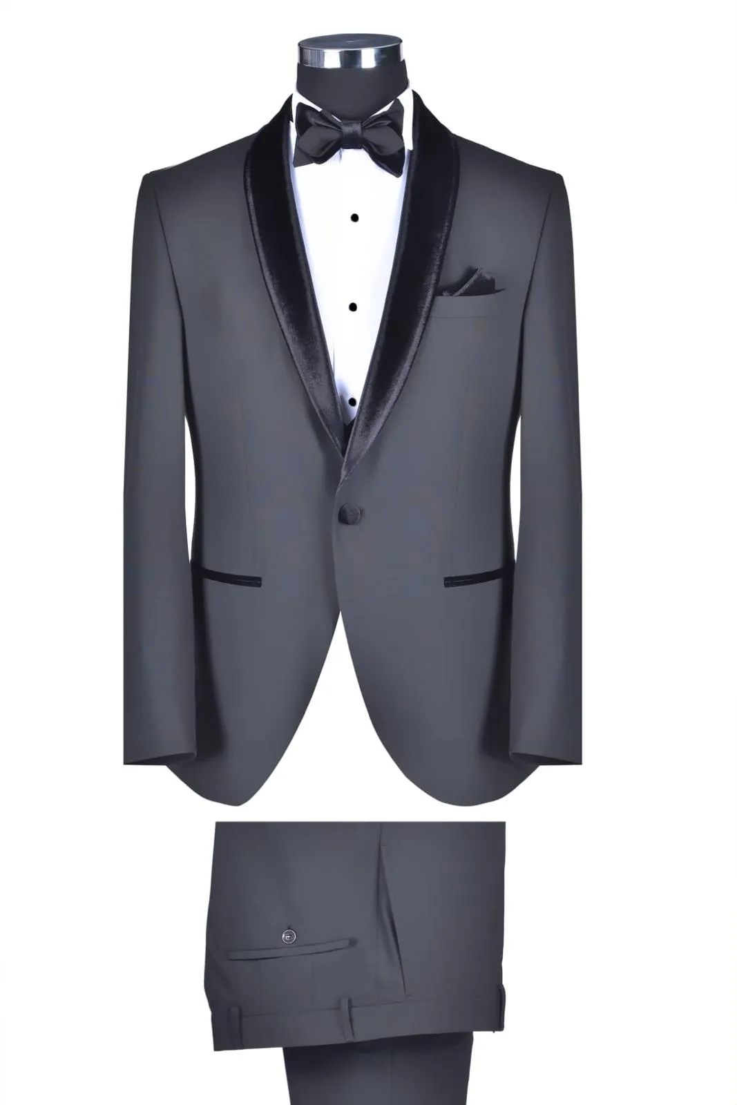 Charcoal Velvet Collar Designer Suit