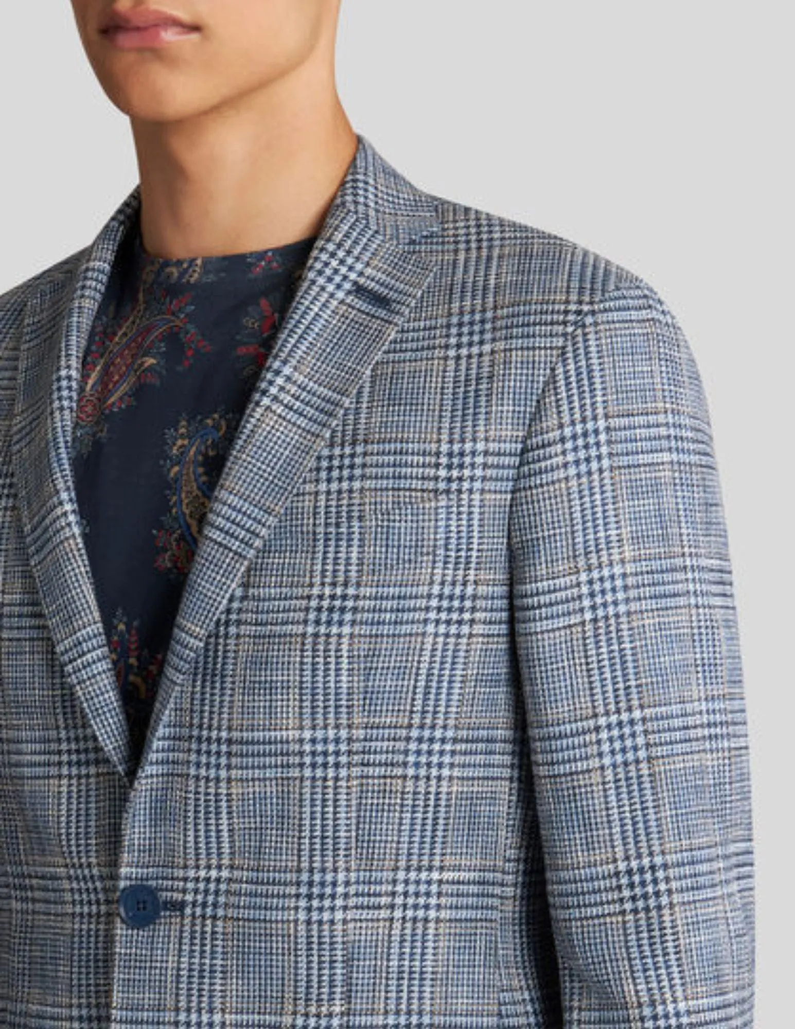 Check Linen-Blend Blazer | Light Blue