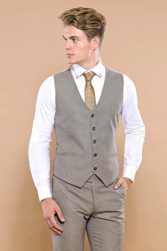 Checked Brown Vested Men's Suit