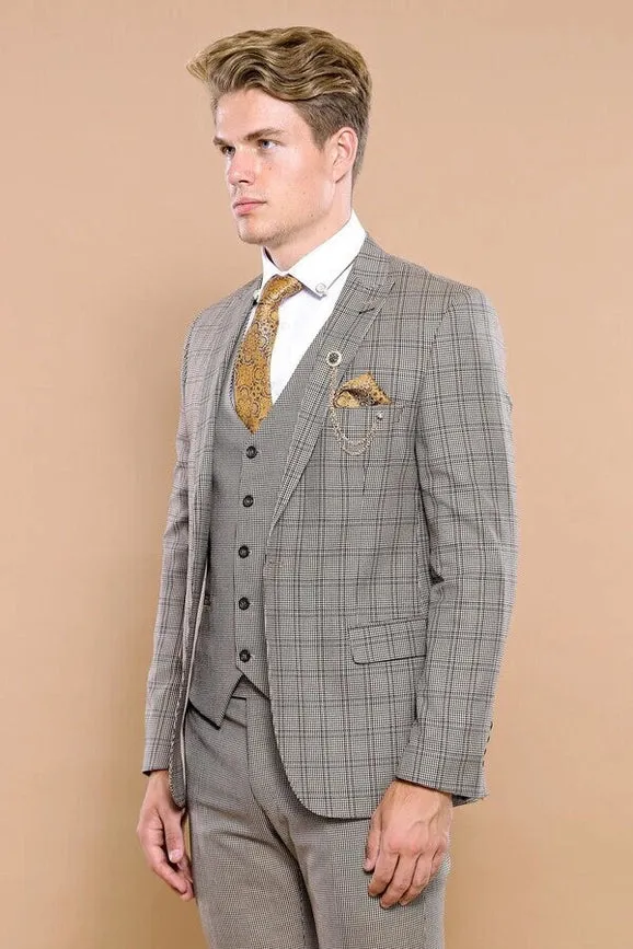 Checked Brown Vested Men's Suit