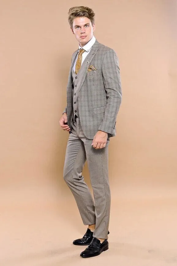 Checked Brown Vested Men's Suit