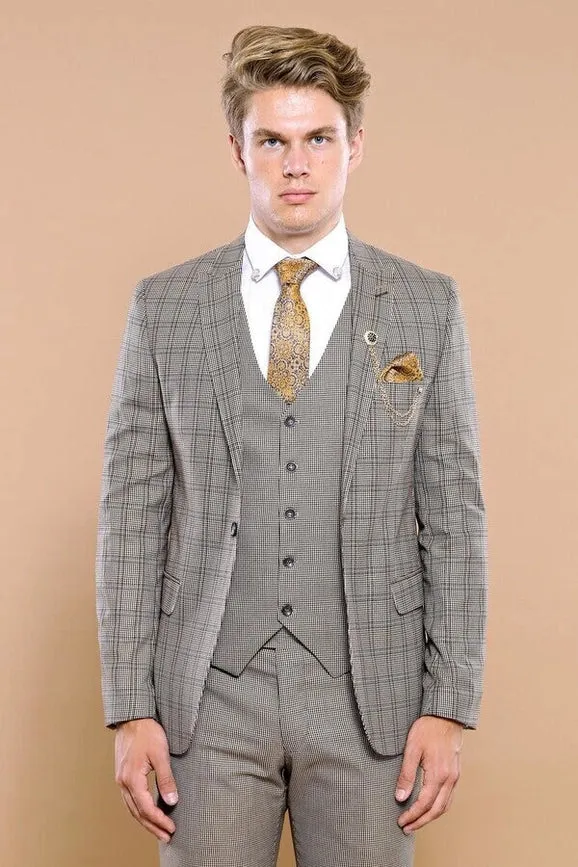 Checked Brown Vested Men's Suit