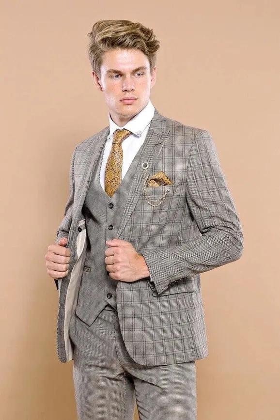 Checked Brown Vested Men's Suit