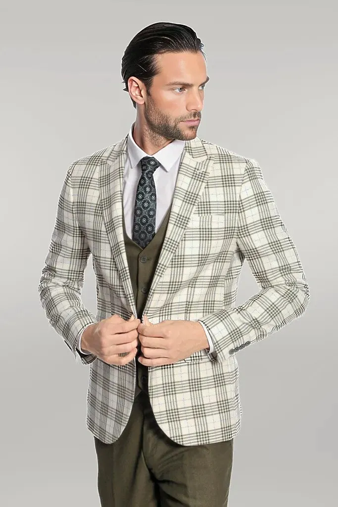 Checked Slim Fit Green Men Suit - Wessi