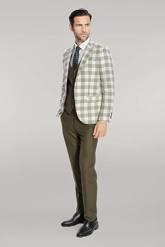 Checked Slim Fit Green Men Suit - Wessi