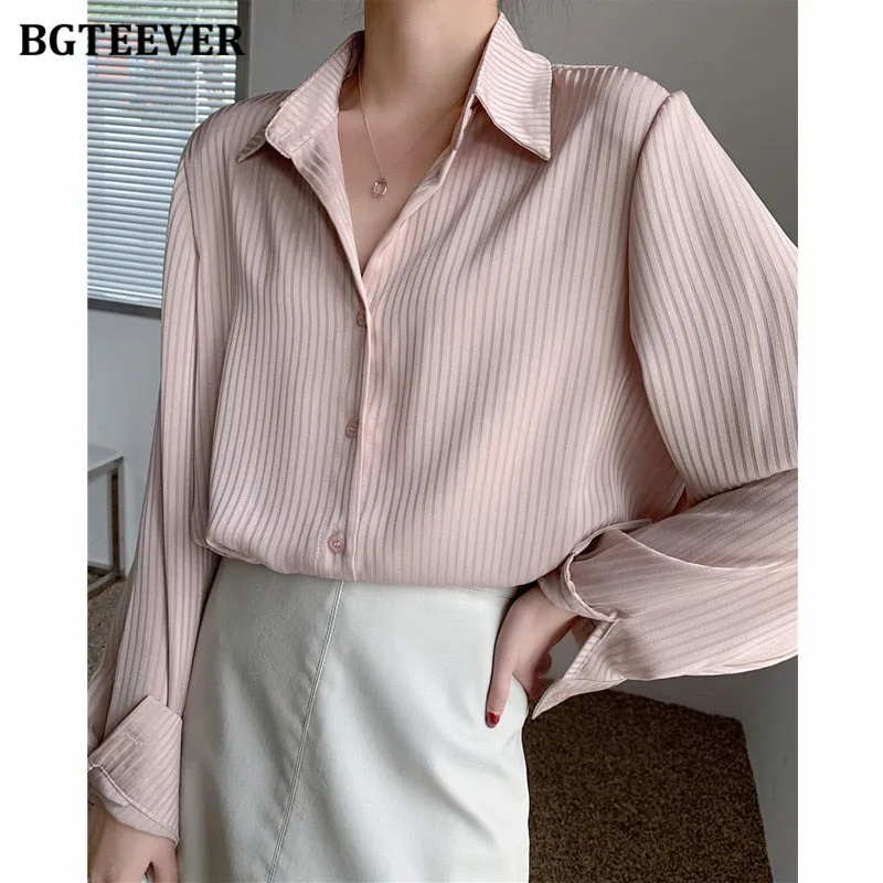 Christmas Gift Joskaa Office Ladies Striped Women Blouses Tops Full Sleeve Loose Women Shirts Elegant Spring Blusas Mujer 2024