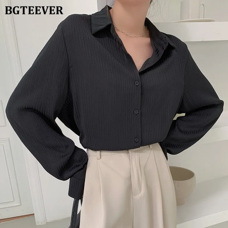 Christmas Gift Joskaa Office Ladies Striped Women Blouses Tops Full Sleeve Loose Women Shirts Elegant Spring Blusas Mujer 2024