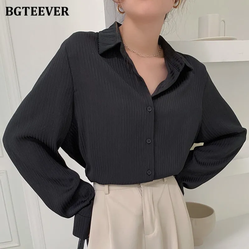 Christmas Gift Joskaa Office Ladies Striped Women Blouses Tops Full Sleeve Loose Women Shirts Elegant Spring Blusas Mujer 2024