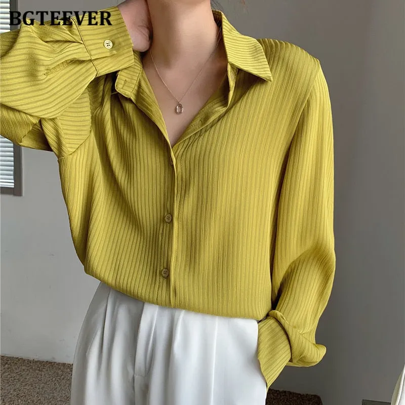 Christmas Gift Joskaa Office Ladies Striped Women Blouses Tops Full Sleeve Loose Women Shirts Elegant Spring Blusas Mujer 2024