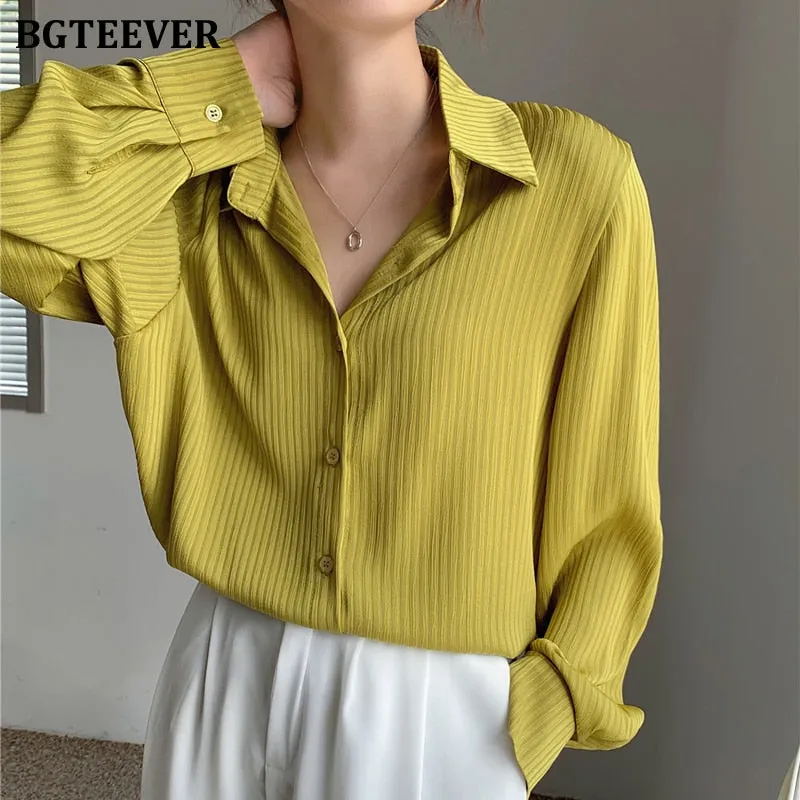 Christmas Gift Joskaa Office Ladies Striped Women Blouses Tops Full Sleeve Loose Women Shirts Elegant Spring Blusas Mujer 2024