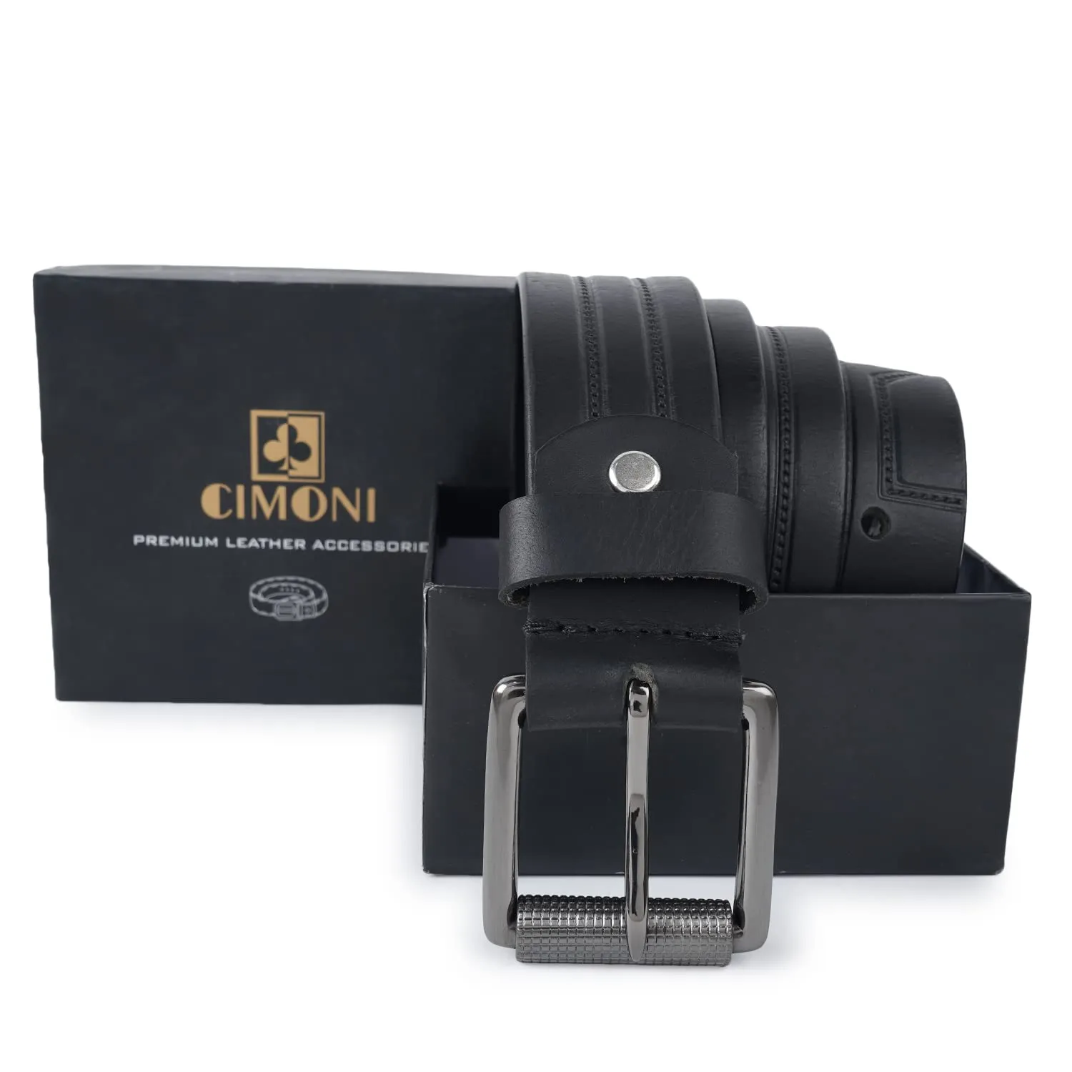 CIMONI Genuine Leather Classic Casual Formal/Office/College Dailyuse Belt For Men [Black] ( 1 Year Gurantee)