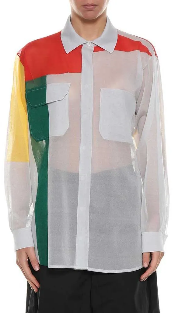 Color-Block Knit Silk Shirt