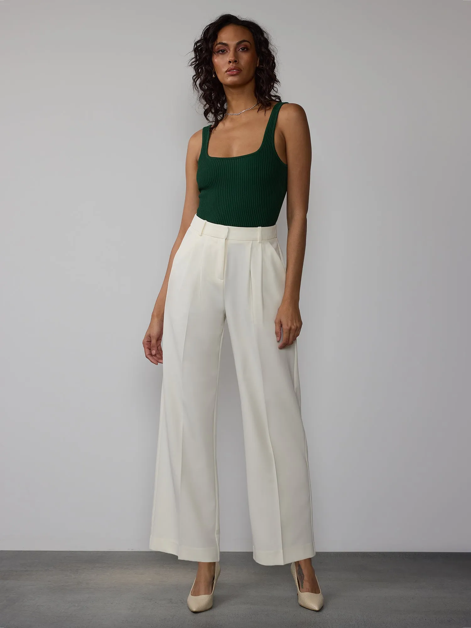 Curvy Wide Leg Pleated Pant