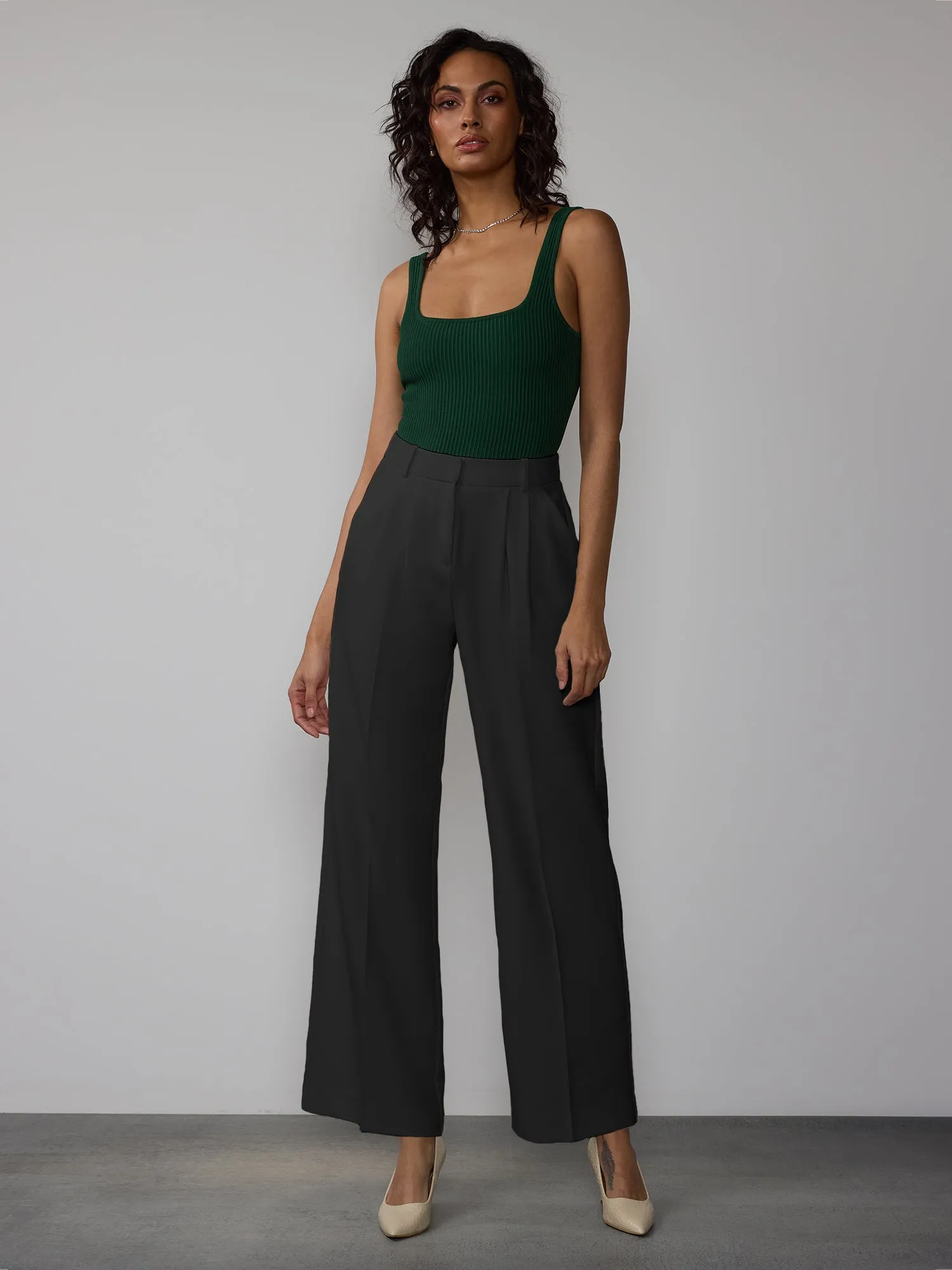 Curvy Wide Leg Pleated Pant