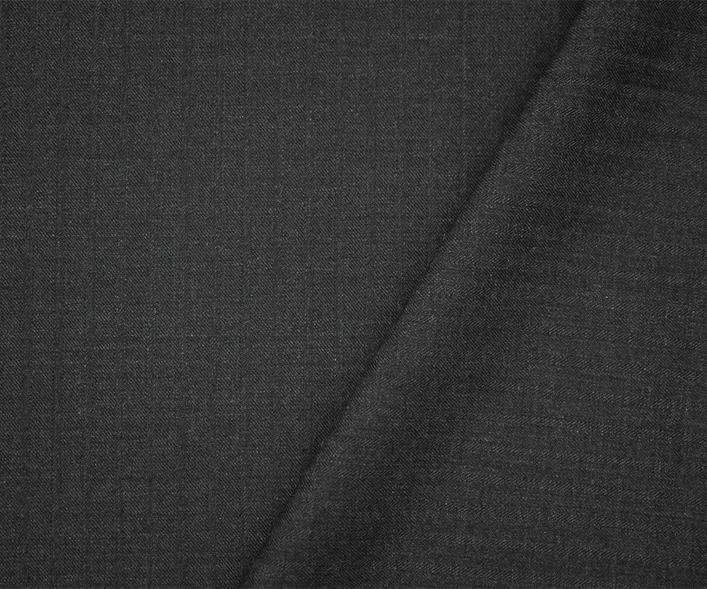 Deep Gray Wool-Poly Striped Woven Irregular Herringbone Suiting Fabric