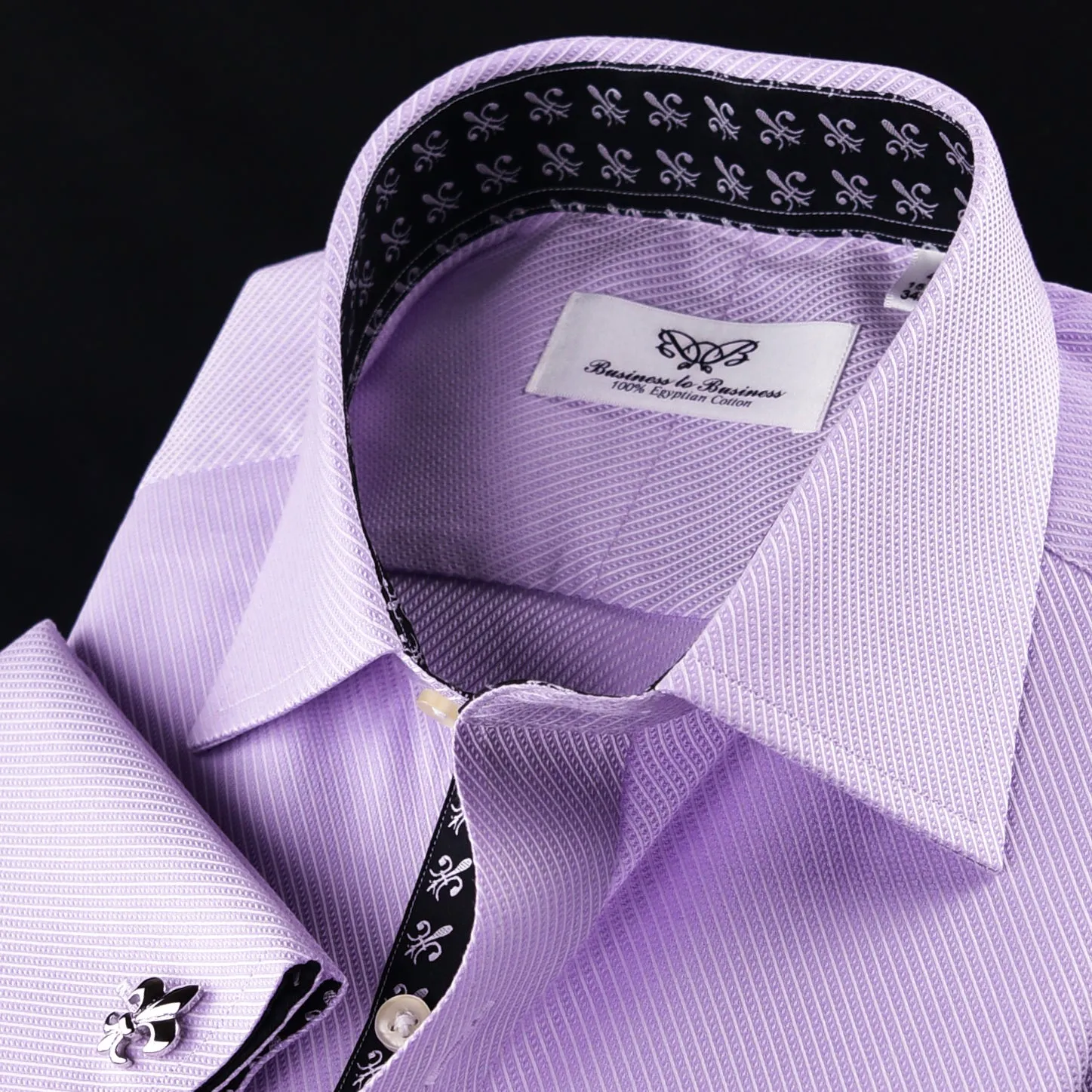 Designed Lilac Twill With Black Fleur-De-Lis Inner Lining Formal Dress Shirt