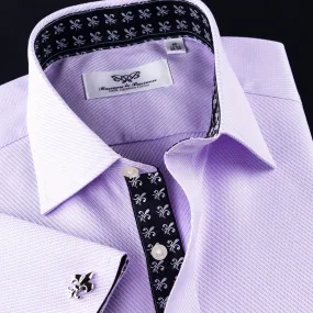 Designed Lilac Twill With Black Fleur-De-Lis Inner Lining Formal Dress Shirt