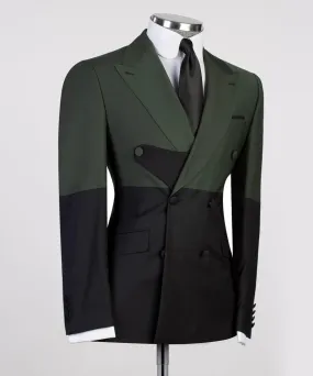 Double-Breasted Forest Green and Black Suit